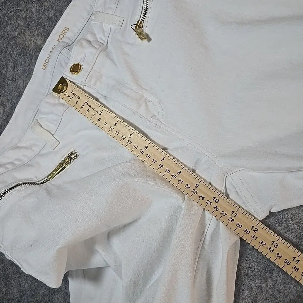 Michael Kors Jeans Izzy Skinny White Denim Size 16W Gold Zip Accents Stretch